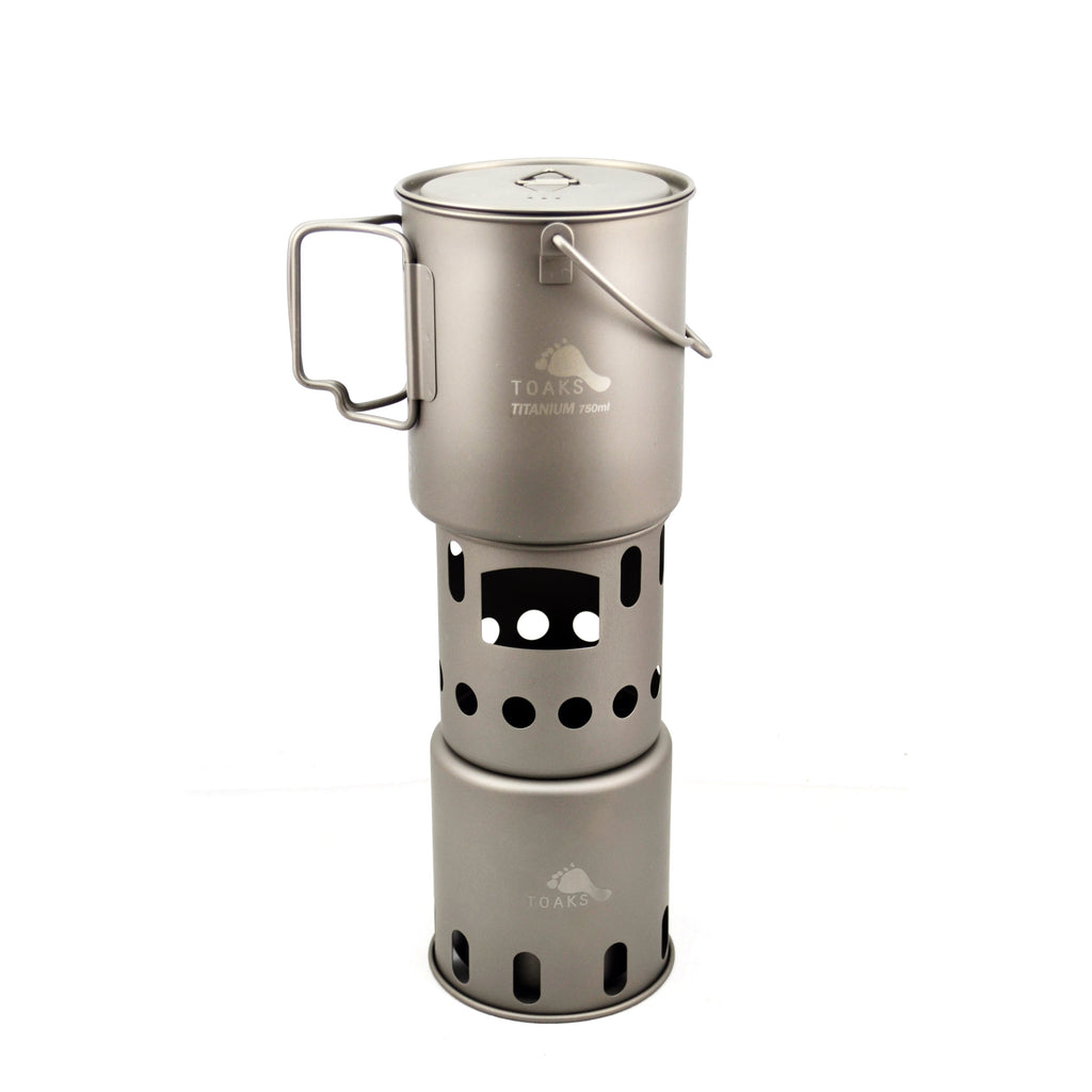 TOAKS Titanium 750ml Pot with Bail Handle and Wood Stove Combo Set