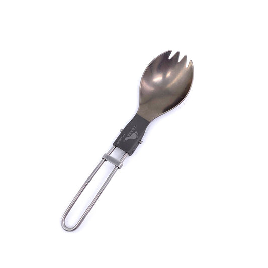 Titanium folding spork -- mirror-polished head