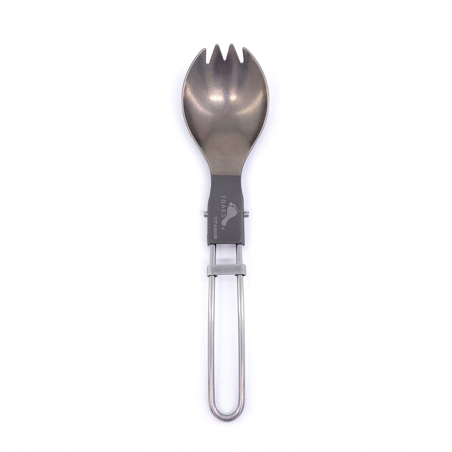 Titanium folding spork, unfolded