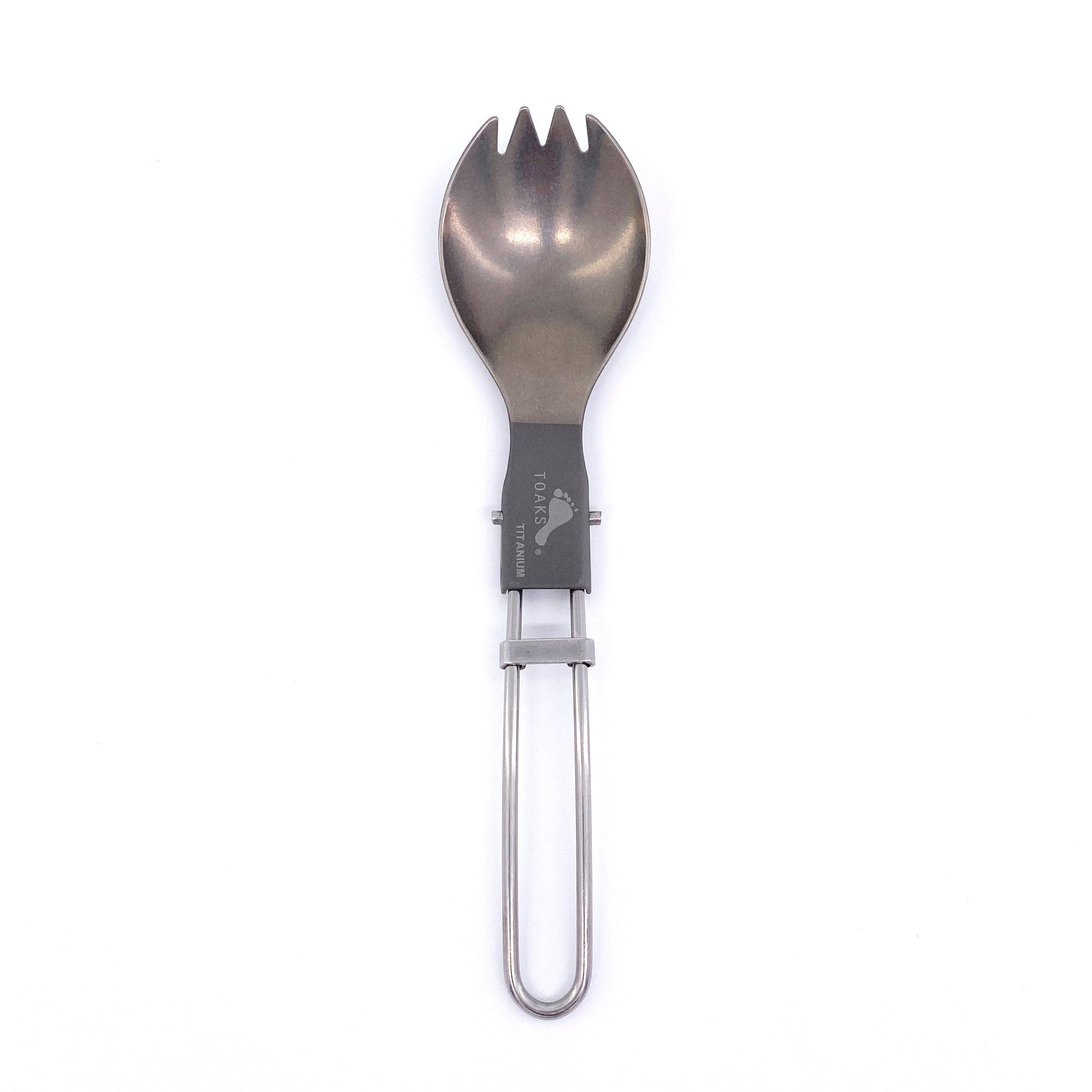 Titanium folding spork, unfolded