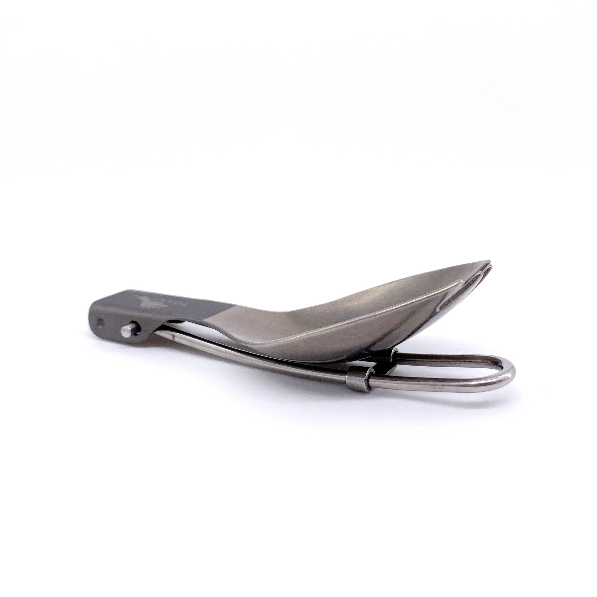 Profile view of folded titanium folding spork